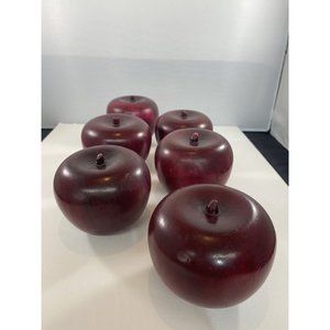 Lot 6 Wooden Faux Red Apples Fruit Decor Realistic Fall Hand Carved County